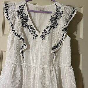 LOFT Cream Top with Purple Accent